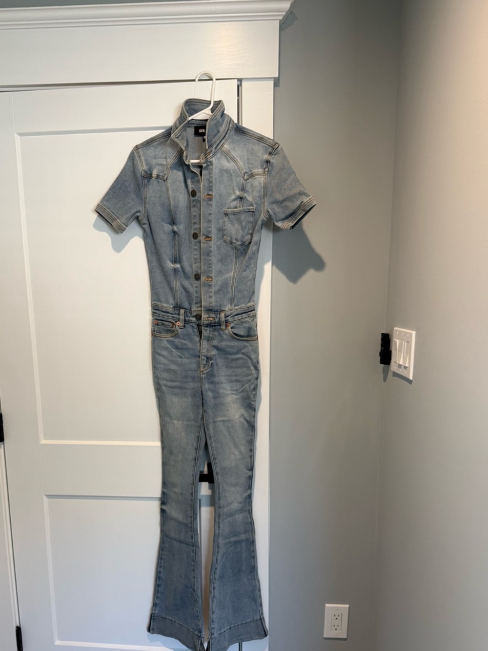 SER.O.YA Light Blue Denim Short-Sleeve Jumpsuit